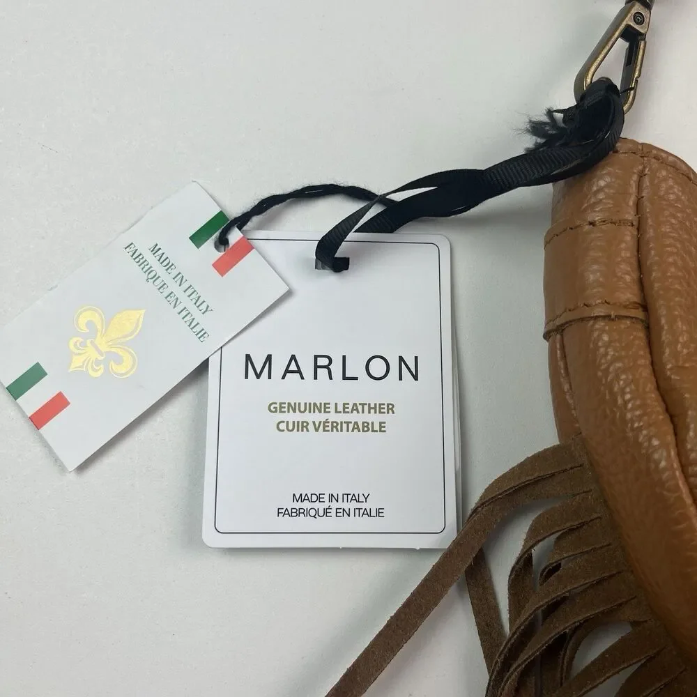 NWT Marlon Italy Leather Fringe Crescent Hobo Bag Brown Western Cowgirl Festival